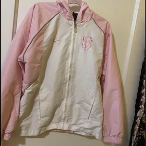 SF Giants teen size Medium windbreaker jacket ! PINK&WHITE